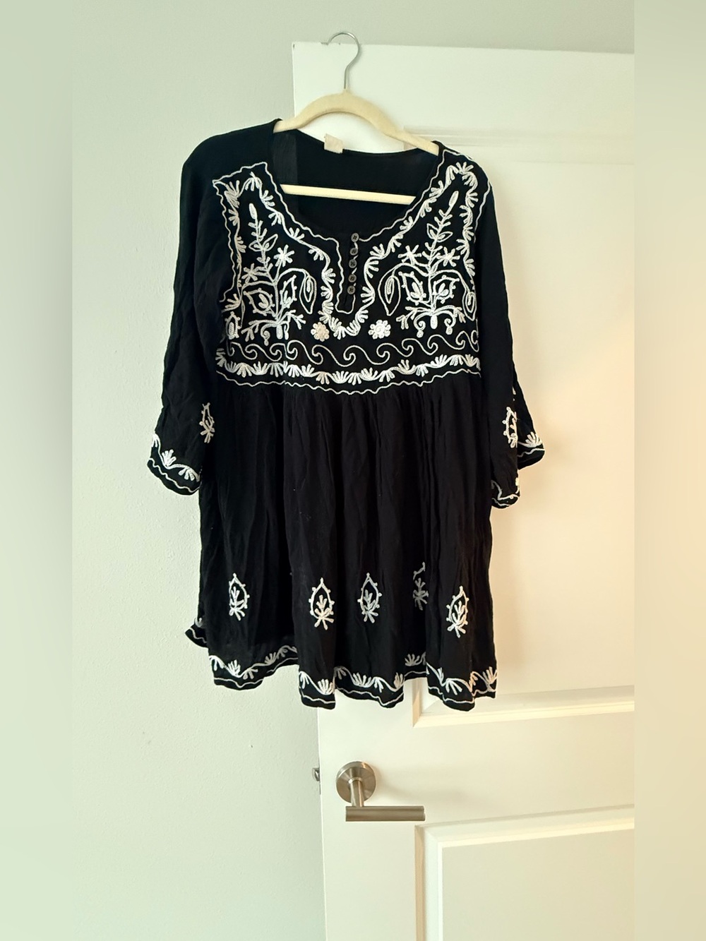 Rivieras Black Tunic with White Embroidery